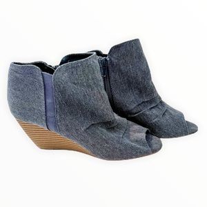 Blue Jean peep toe wedges